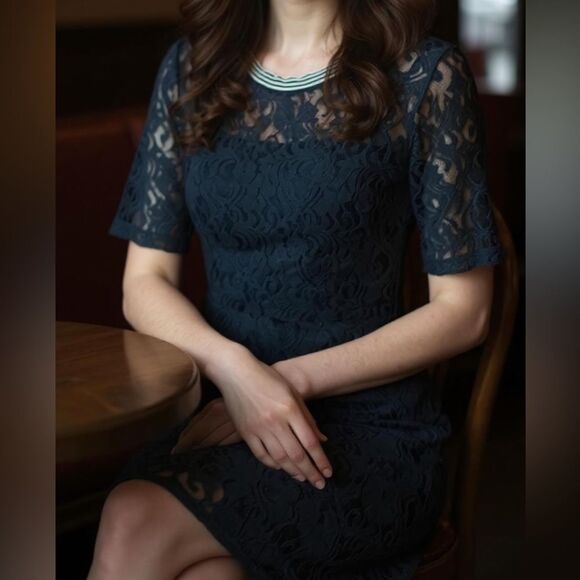 Hope & Harlow Navy Blue Lace Dress Size 10 - Picture 1 of 6